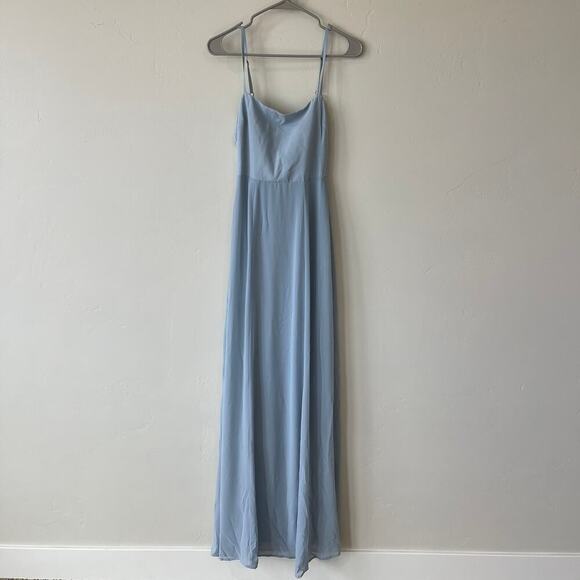 Show Me Your Mumu Lauren Tie Maxi Dress Steel Blue Chiffon Size Small NWT - Picture 3 of 12